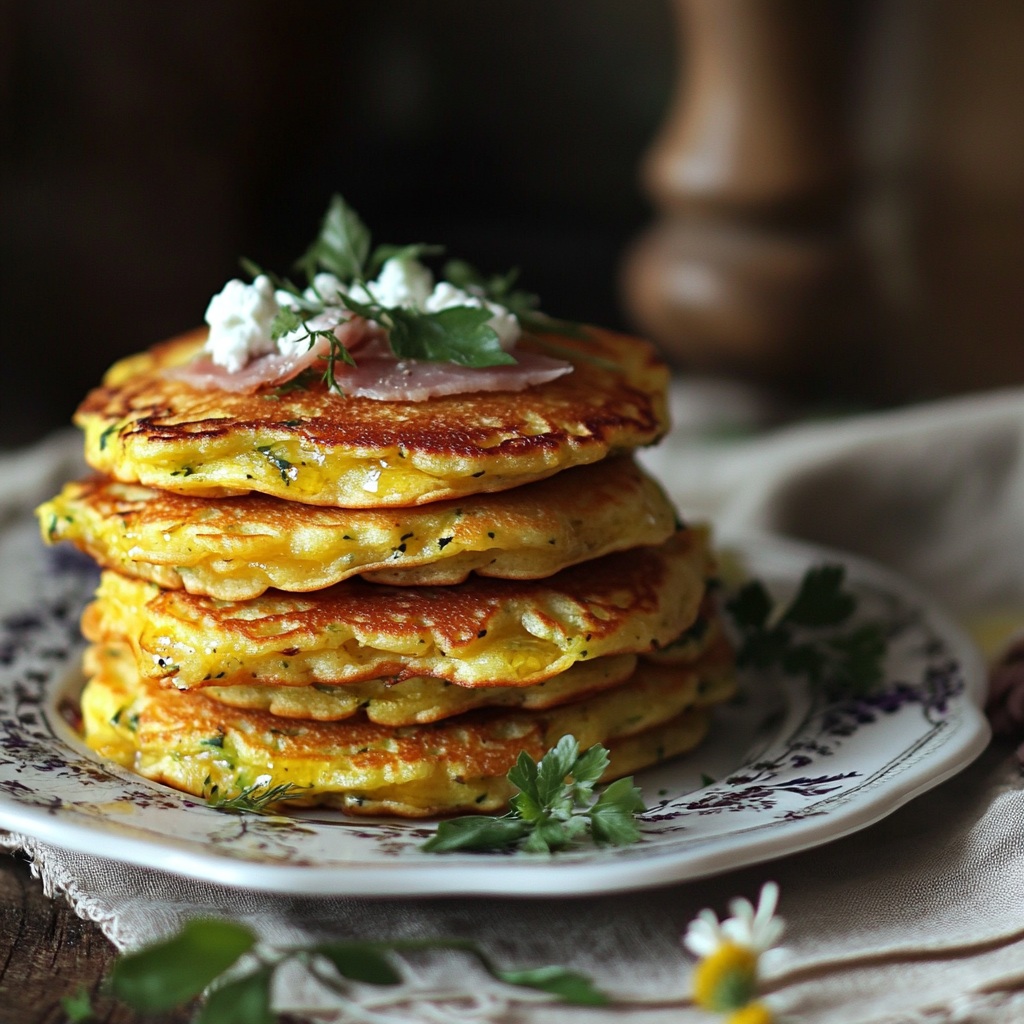 Pancakes Fourrés Courgette, Chèvre & Jambon