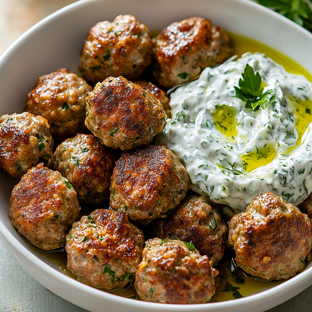 Boulettes Grecques au Tzatziki – Facile, Moelleux et Plein de Saveurs !