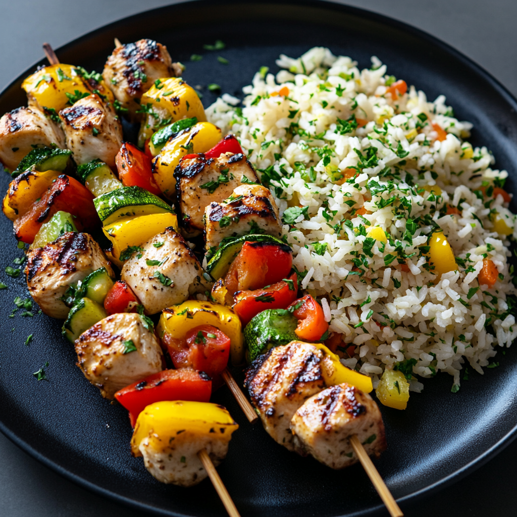 Brochettes de Poulet Grillé & Riz aux Herbes – Recette fraîche et savoureuse