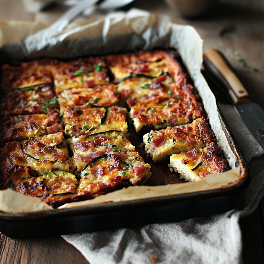 Brownie salé à la courgette et aux lardons – moelleux, facile & parfait pour l’apéro !