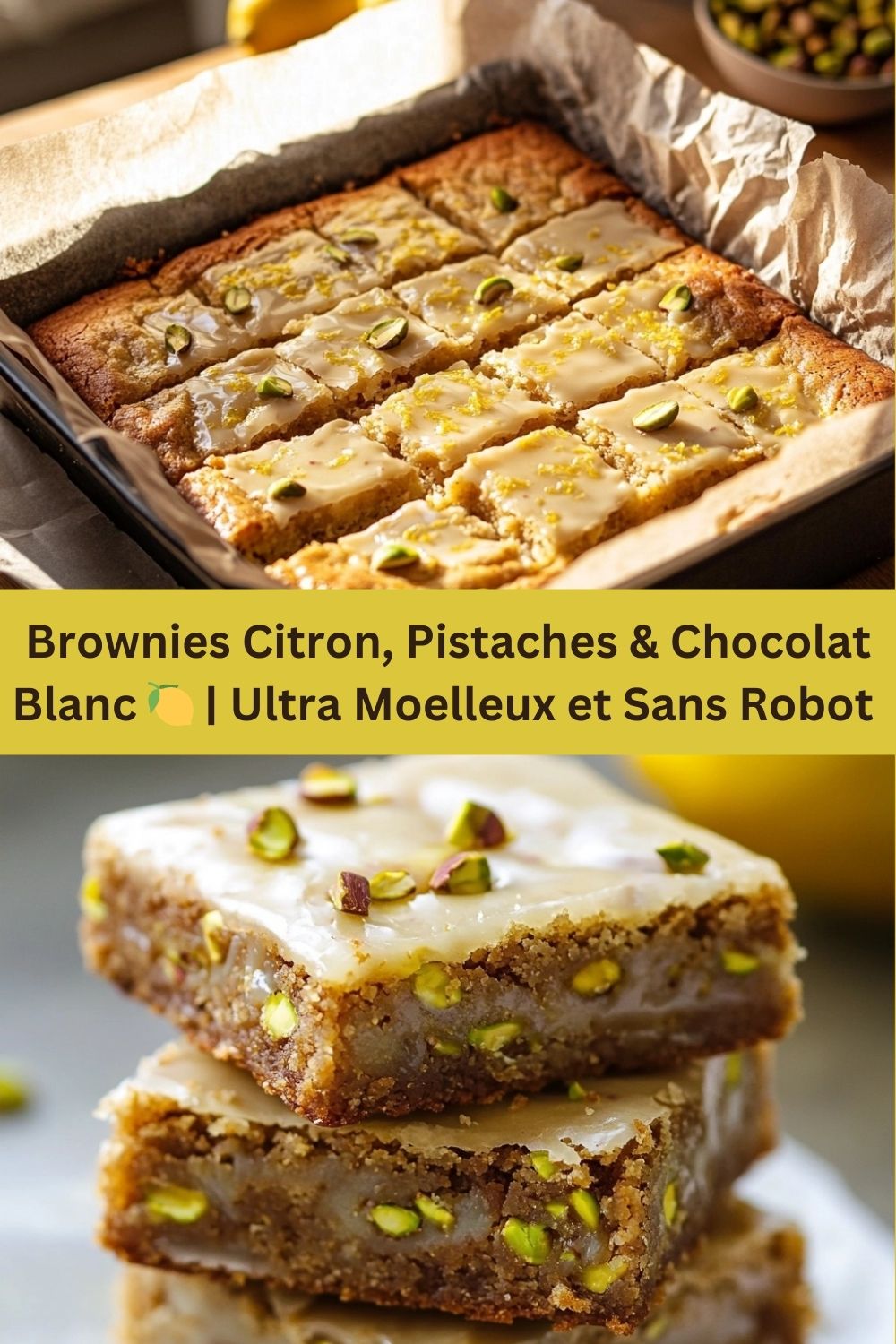Brownies Citron, Pistaches & Chocolat Blanc | Ultra Moelleux et Sans Robot !