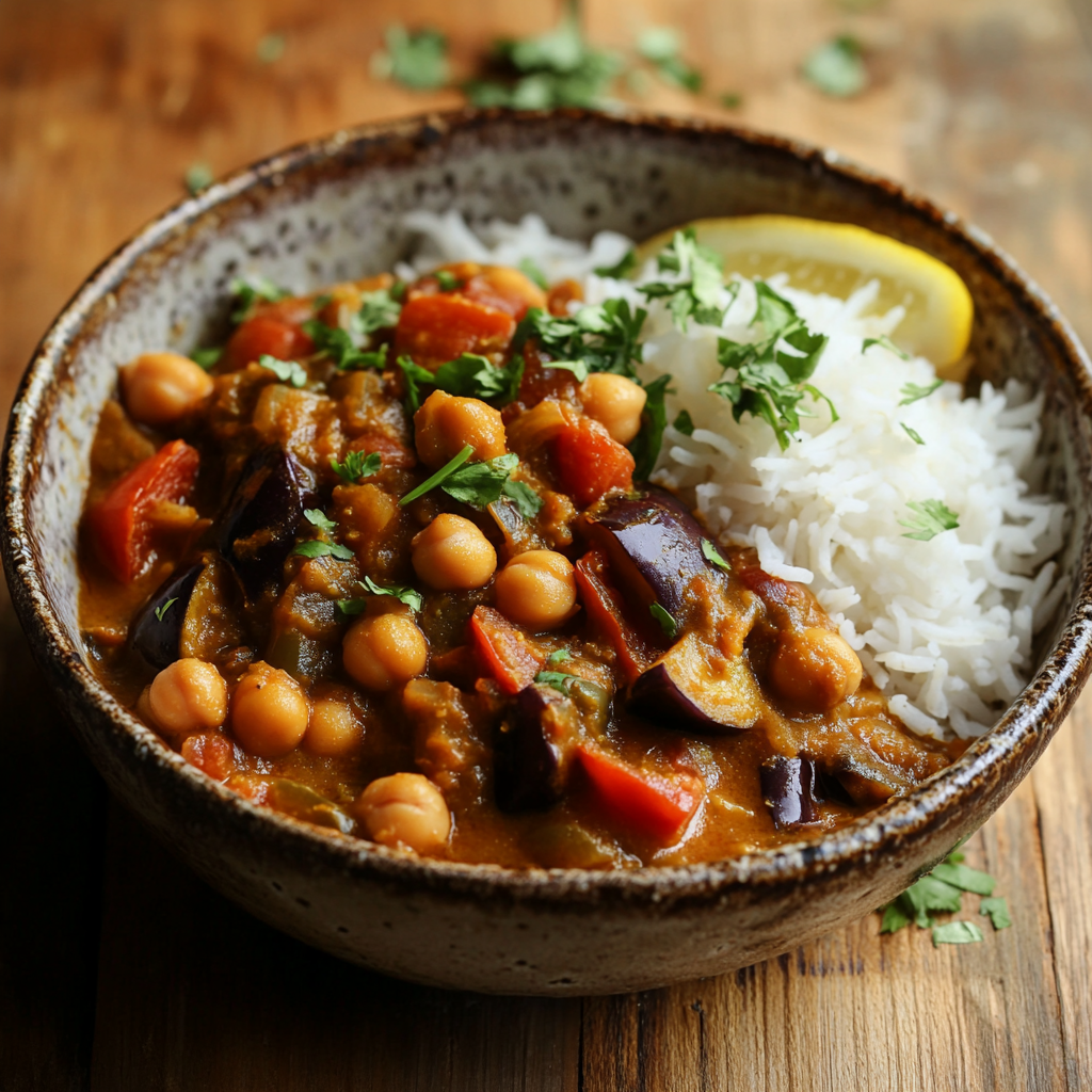 Curry d’Aubergines & Pois Chiches – Recette Veggie Onctueuse