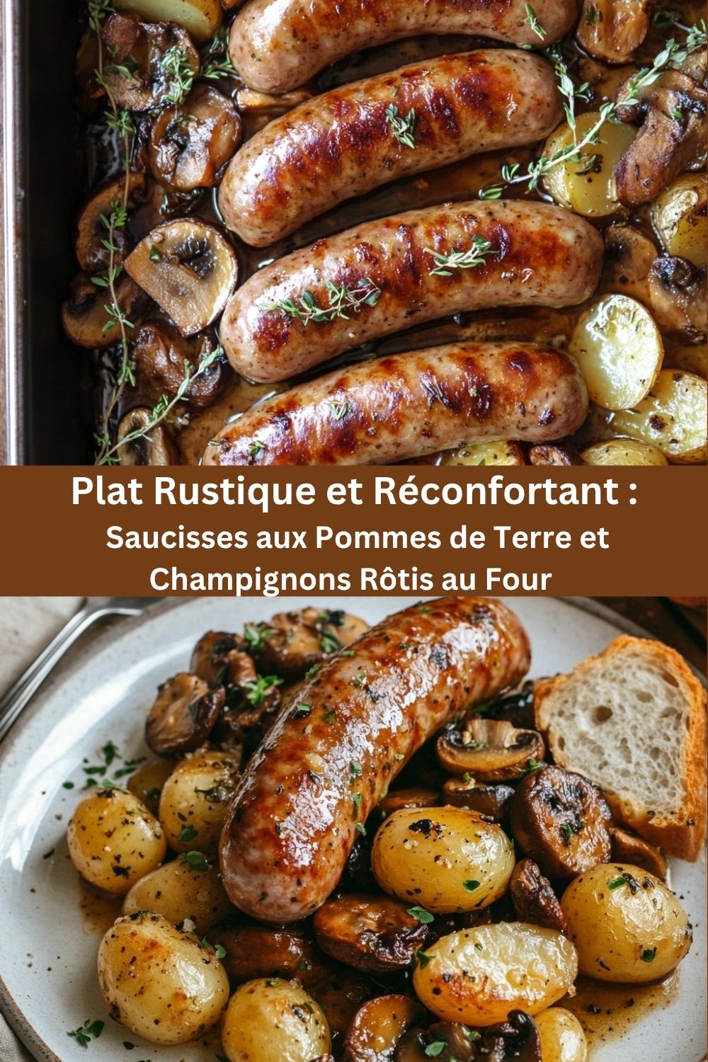 Plat Rustique et Réconfortant : Saucisses aux Pommes de Terre et Champignons Rôtis au Four
