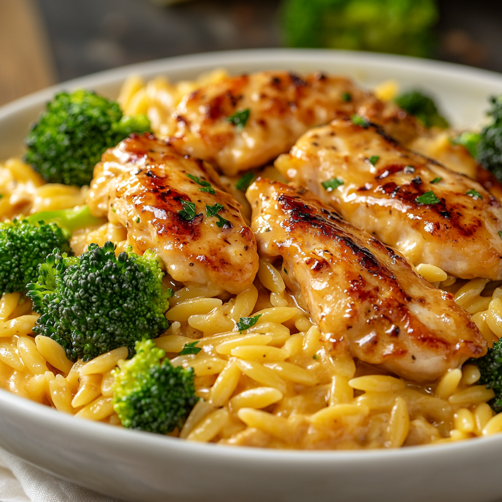 Poulet Brocoli Orzo au Cheddar — Crémeux, gourmand & facile !