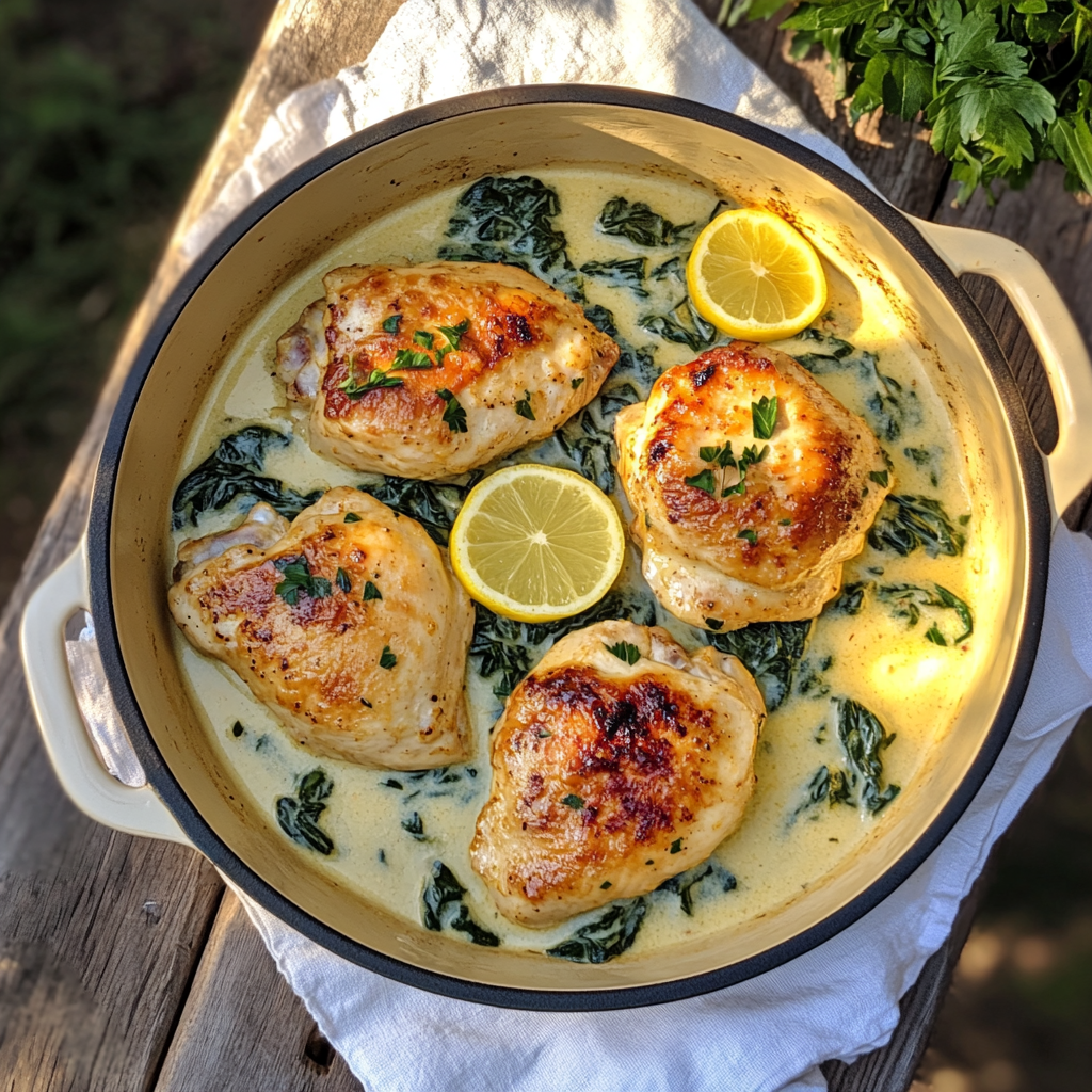 Poulet crémeux au citron & épinards – léger, rapide & savoureux