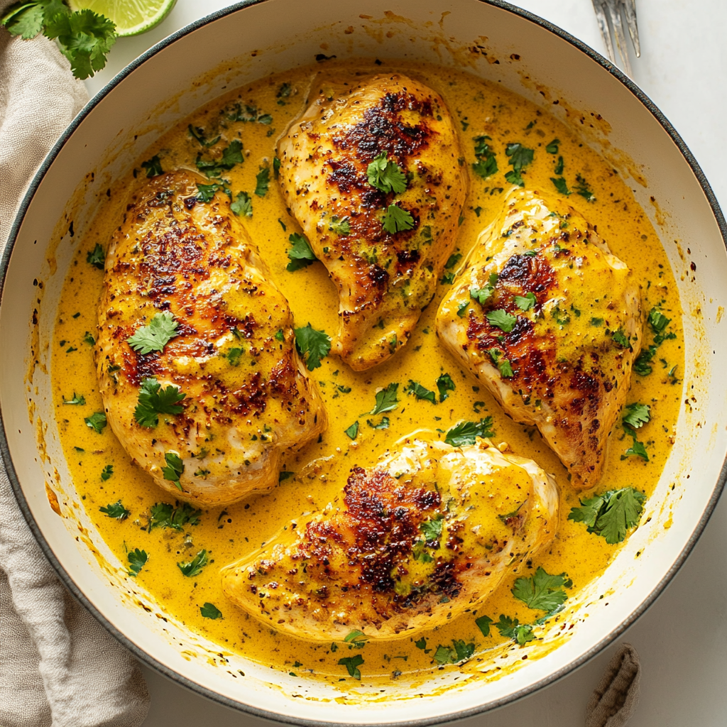 Poulet crémeux au curry doux & lait de coco – recette facile & réconfortante
