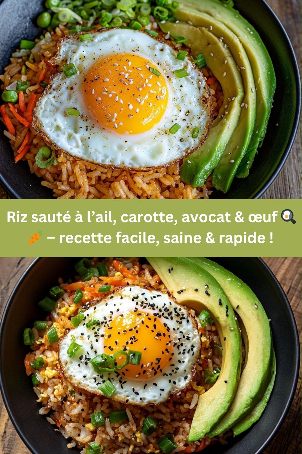 Riz sauté à l’ail, carotte, avocat & œuf  – recette facile, saine & rapide !