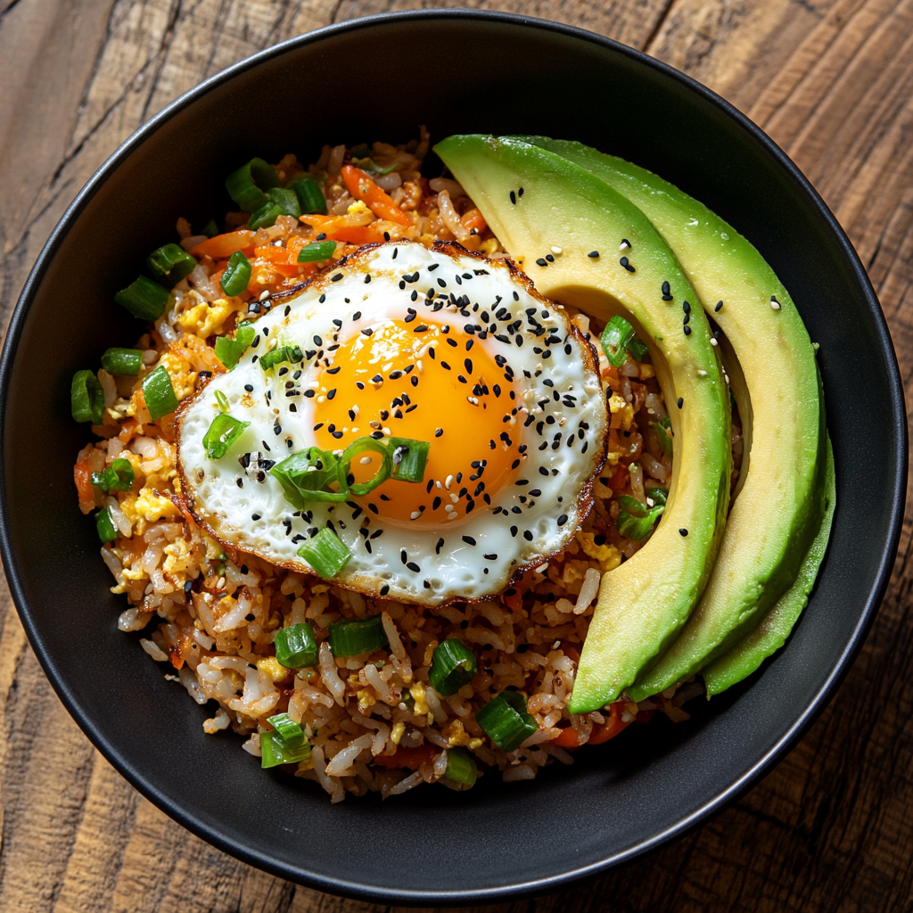 Riz sauté à l’ail, carotte, avocat & œuf – recette facile, saine & rapide !