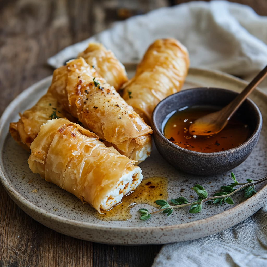 Roulés Croustillants à la Feta & Miel Épicé – Recette Apéro Gourmande
