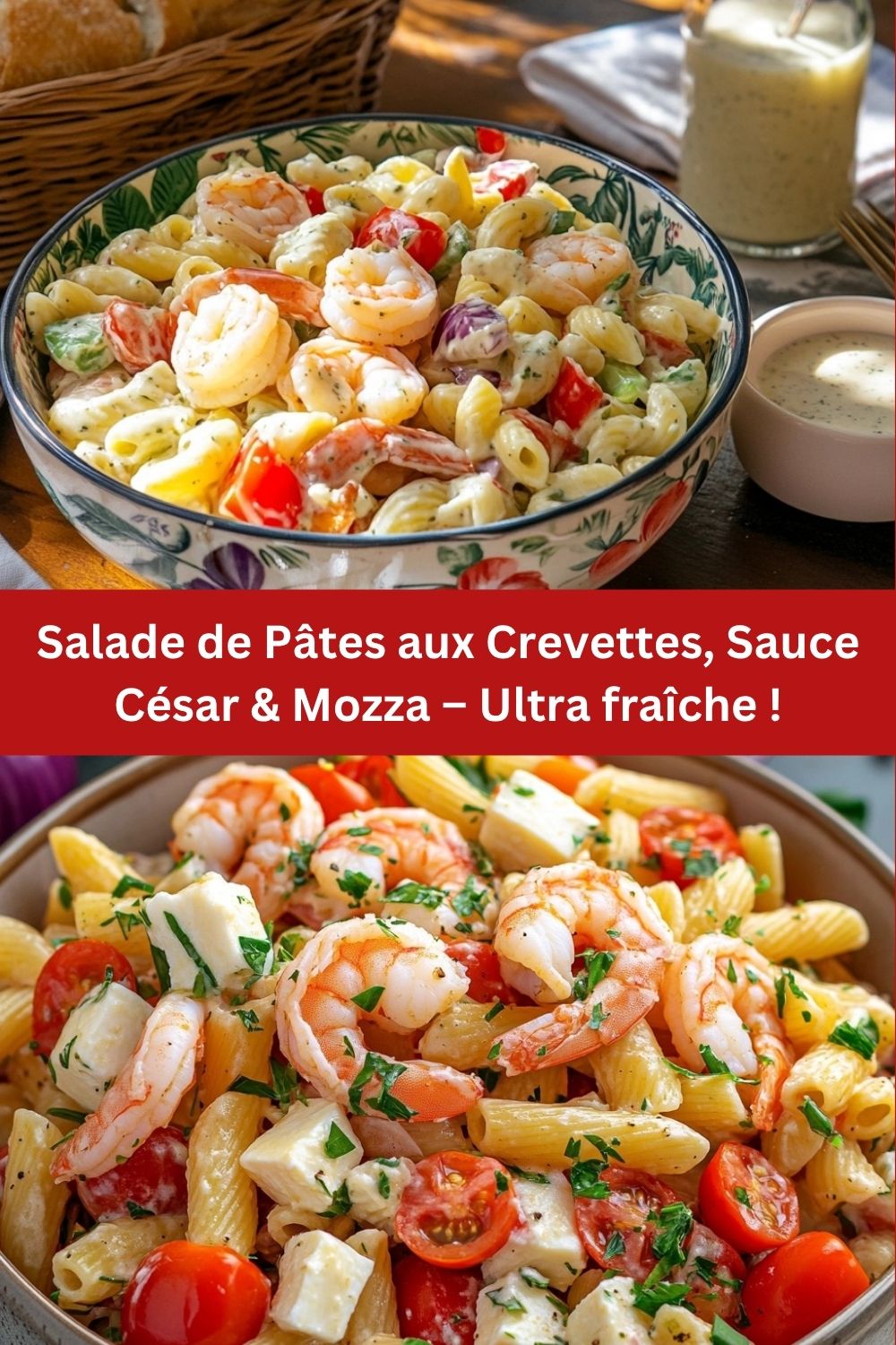 Salade de Pâtes aux Crevettes, Sauce César & Mozza – Ultra fraîche !