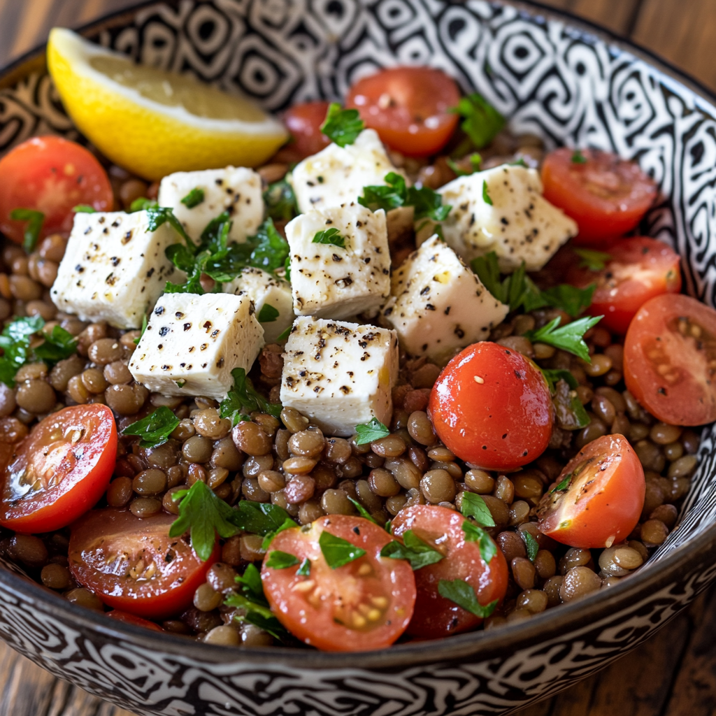 Salade de lentilles & feta marinée Fraîche, rapide & ultra savoureuse !