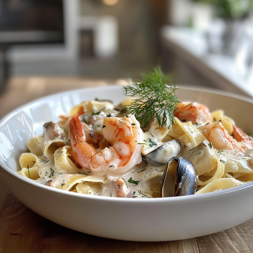 Tagliatelles aux Fruits de Mer Crémeuses – Une Recette Méditerranéenne Pleine de Saveurs